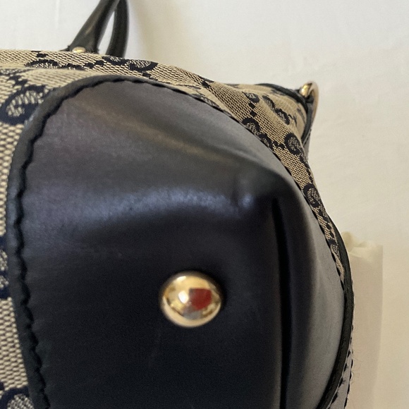 GUCCI Vintage GG Monogram Canvas Sherry Line Satchel Tote Blue - Picture 7 of 16